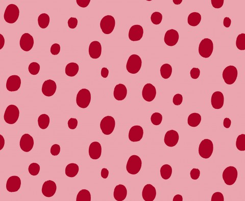 Waterproof fabric with a red polka dot pattern on a pink background