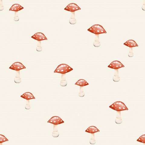 SoftShell pattern of red and white mushrooms on a white background
