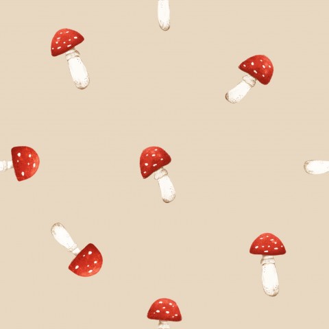 Nähen Sie Ihre Träume in Beige: Canvas Baumwolle red toadstool mushroom - 100% Baumwolle, Meterware zum Nähen, ideal für Kleidung, Accessoires und Dekorationsz