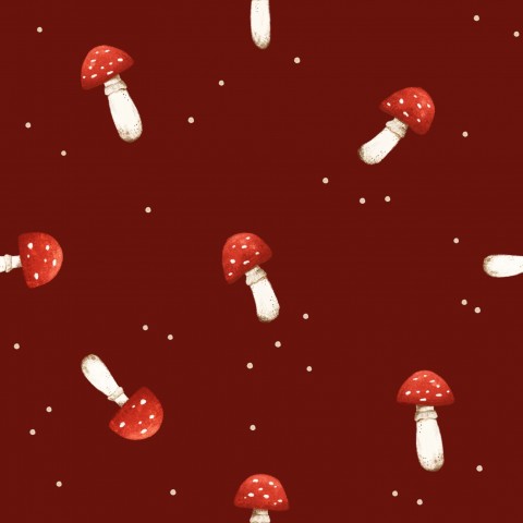 Waterproof fabric mushrooms on red background