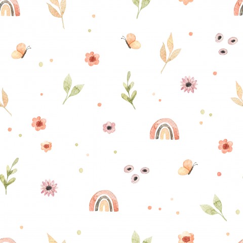 Waterproof fabric watercolor flowers and leaves