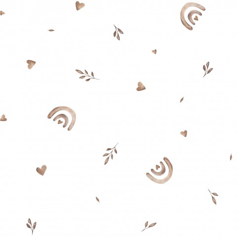 Satin cotton a white background with brown hearts and leaves