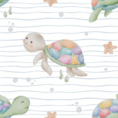 Satin cotton sea turtles and starfish