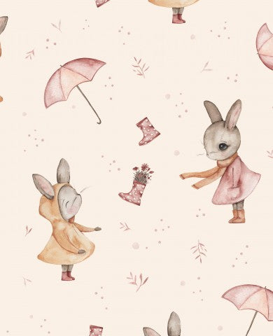 Panama watercolor pattern with rabbits and umbrellas