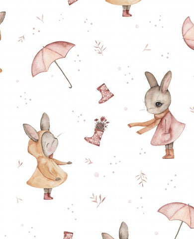 Waterproof fabric watercolor pattern with rabbits and umbrellas