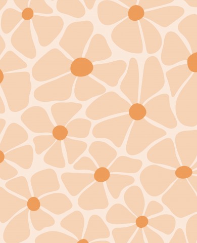 Waterdichte stof met oranje en wit patroon en bloemen