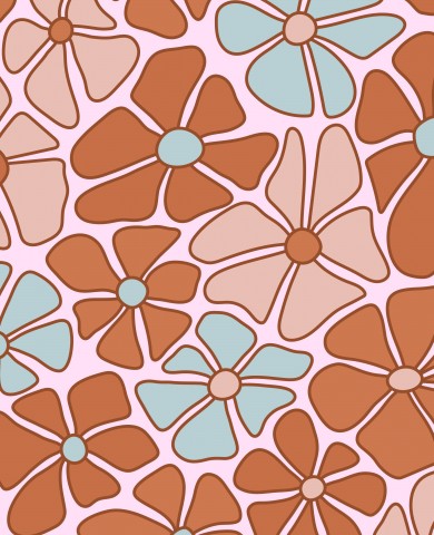 Jersey pink and blue flowers on a pink background