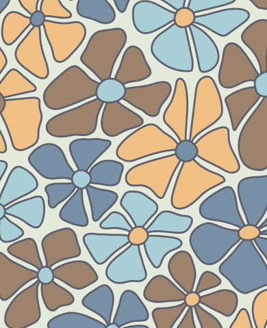 Satijnkatoen met een bloemenpatroon in blauw, oranje en bruin