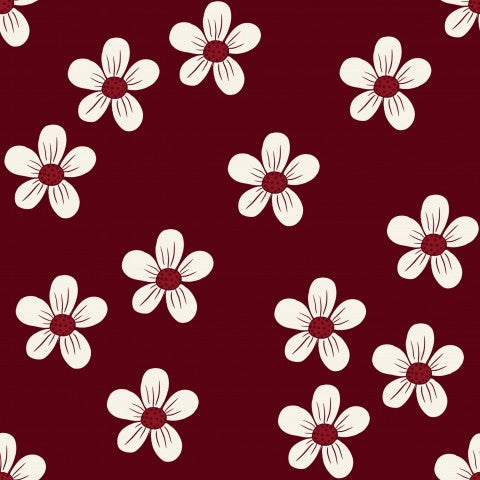 French Terry ein Muster aus weißen Blumen auf einem kastanienbraunen Hintergrund