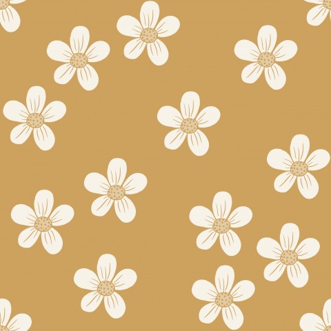 French Terry a brown and white floral pattern on a light brown background