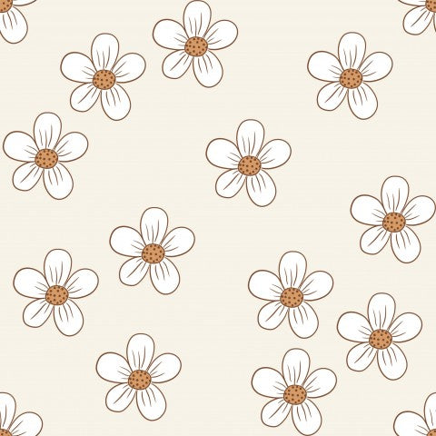 French Terry white flowers on beige background
