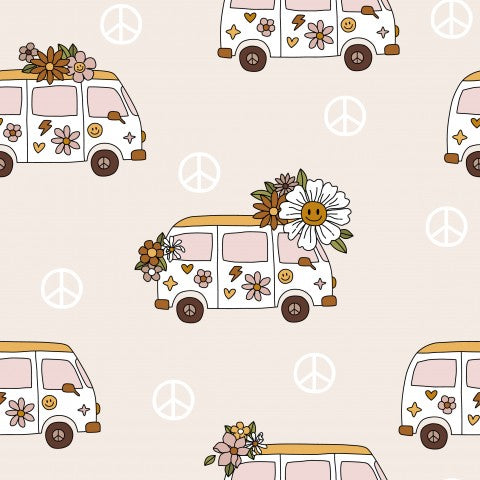 Panama pattern of a delivery truck with flowers and peace sign