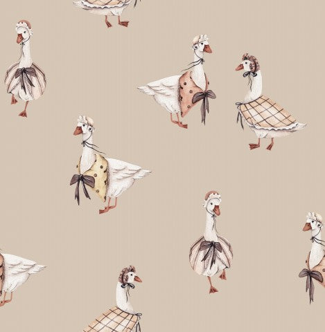 Jersey pattern of ducks and geese on a brown background