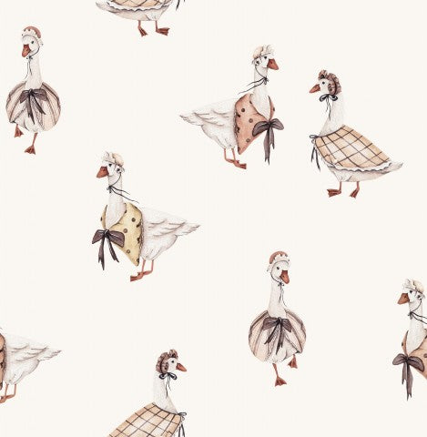 Jerseymønster af ænder og gæs på hvidt