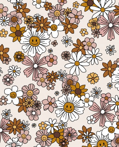 Retro-Blumen-Stoff aus Baumwolle: Vintage-Look, lächelnde Blumen auf Canvas-Basis - perfekt für näherische Projektionen, Tischdecken oder Taschen - Baumwoll-Me