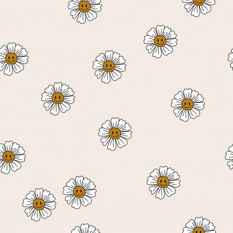 Waterproof fabric daisies on beige background