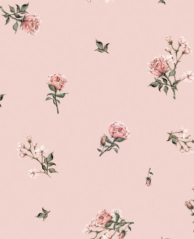 Carta da parati floreale rosa in raso di cotone con rose sopra