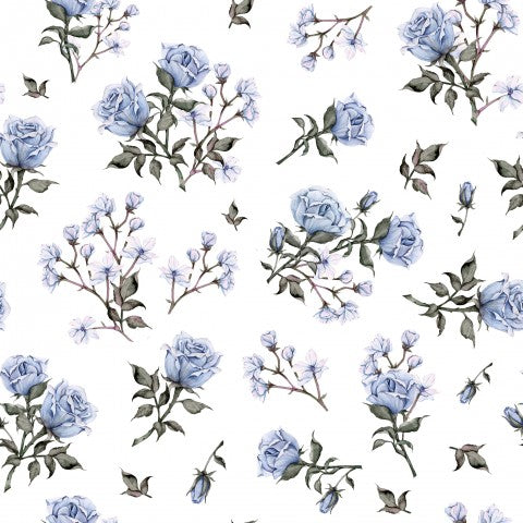 Jersey blue roses on a white background