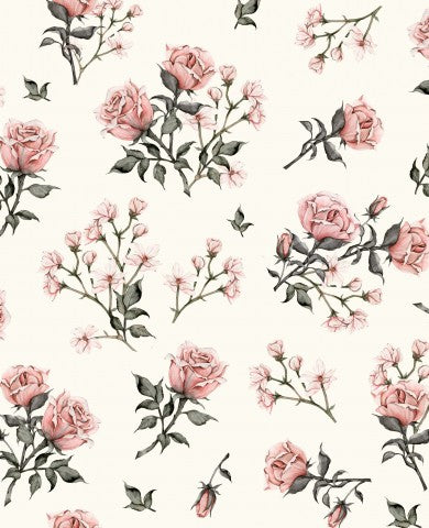 Waterproof fabric pink roses and leaves