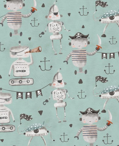 Pirates of the Caribbean Satin bomullstyg - Blågrön av jennifer_b på Spoonflower - Anpassat tyg