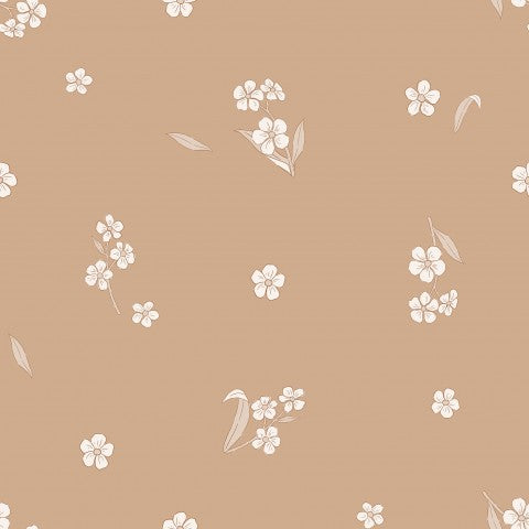 Rib Jersey white flowers on beige background