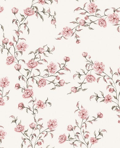 French Terry pink flowers on white background