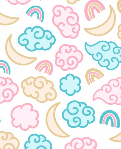 Süße Nacht auf weiß: Rosa und Blau Canvas-Baumwolle für elegante Nähe! 100% Baumwolle, weiche Qualität, ideal für Kleidung, Taschen oder Deko-Projekte.