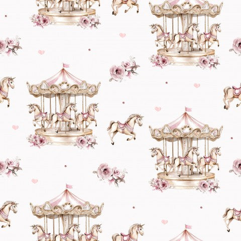 Rosa Vintage Karussell auf Canvas-Baumwolle - ein unvergleichlicher Trendstich! Ideal für näherische und kreative Projekte, wie Patchwork, Quilting oder trendy
