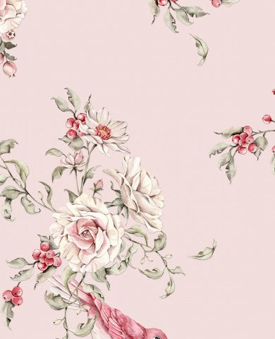 Panama eine rosa Blumentapete mit Vögeln und Blumen