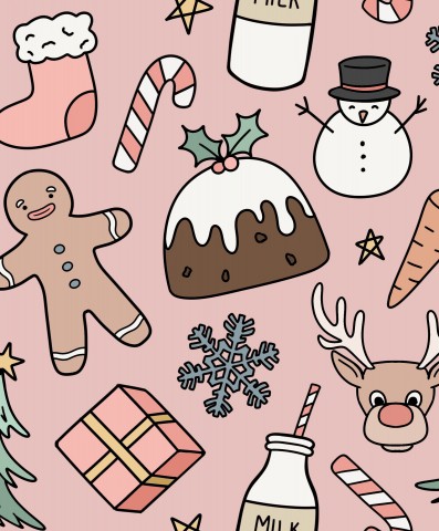 Musselin Weihnachtssymbolen auf einem rosa Hintergrund