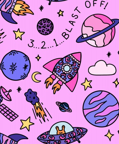 Weiche Baumwolle Canvas-Stoffe in Rosa für Weltraum-Raketen-Planeten-Trikots - Qualitätsmeterware zum Nähen!