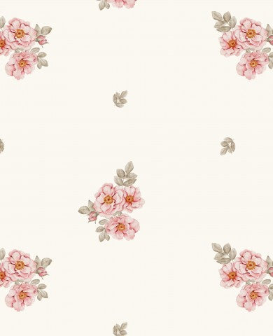 French Terry eine Blumentapete mit rosa Rosen und Blättern