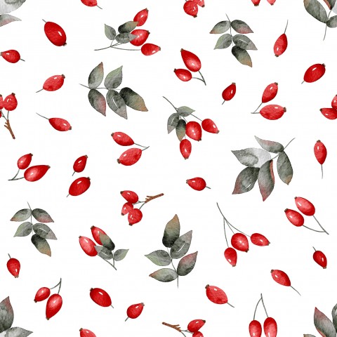 Maglia a coste con bacche rosse su sfondo bianco