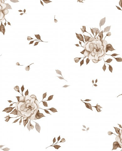 French Terry brown roses on white background