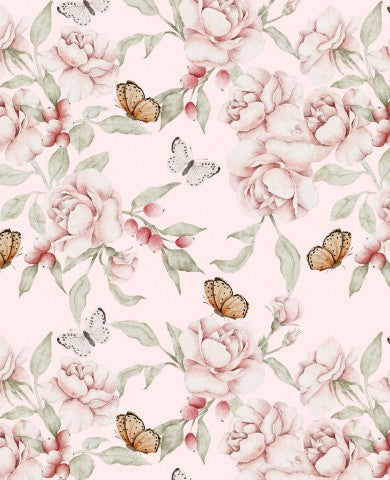 French Terry een bloemenpatroon met vlinders en rozen