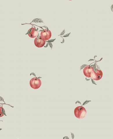 Waterproof fabric wallpaper with apples and leaves on it