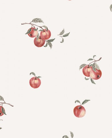 Satin cotton a pattern of apples on a white background