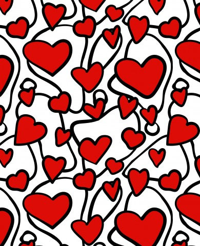 SoftShell pattern of red hearts on a white background
