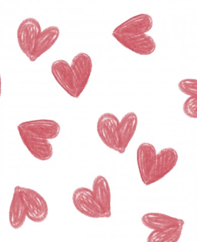 Waterproof fabric several pink hearts scattered on a white background