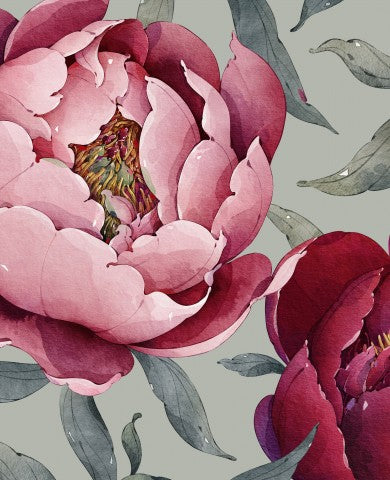 Jersey ein Aquarell von rosa Pfingstrosen auf grünem Hintergrund