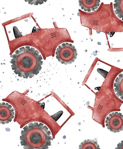 Motif aquarelle SoftShell de tracteurs rouges
