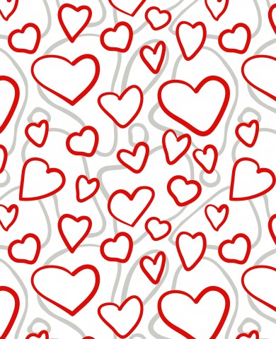 Satin cotton red hearts on white background
