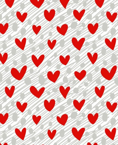 French Terry red hearts on grey background