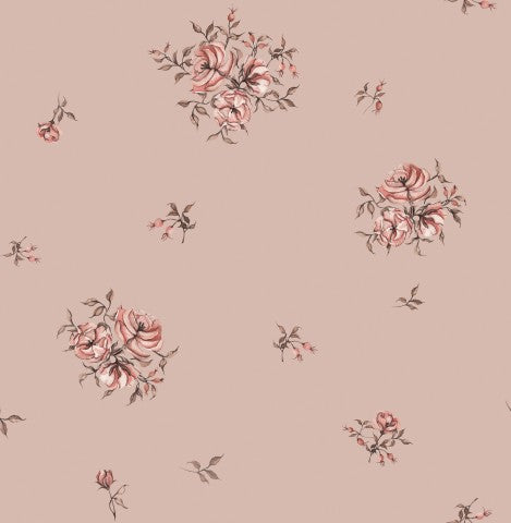 Rib jersey pattern of pink roses on a beige background