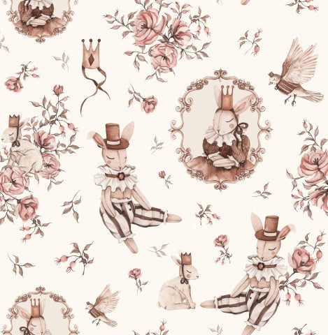 Royal Bunny Cream Canvas Cotton - Blødt bomuldsstof i metermål til dine kreative projekter. Ideelt til syning af kjoler, tasker og accessories.