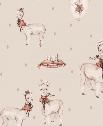 Papier peint en mousseline avec des lamas et des ballons dessus
