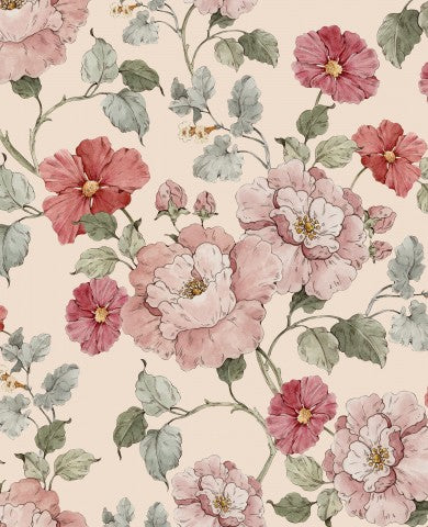 Rib Jersey a floral wallpaper with pink and red flowers