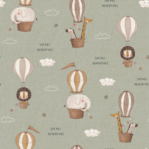 French Terry Tieren in Heißluftballons und Wolken