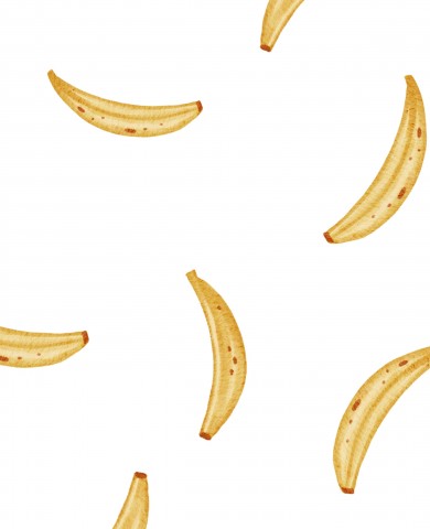 Satinbomuldsmønster af skrællede bananer på en hvid baggrund