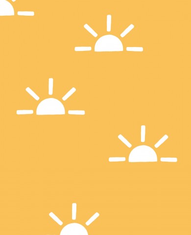 Satin cotton a yellow background with white suns on it
